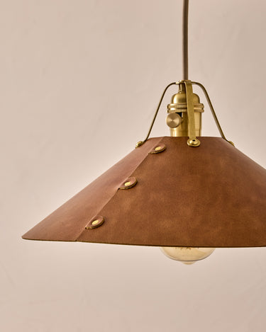 Robert True Ogden RTO Lighting - Large Yaffa Swing Arm Sconce - Cognac Leather Shade - Natural Oak Arm - Oil Rubbed Brass Wall Brackets#leather-shade_cognac-leather