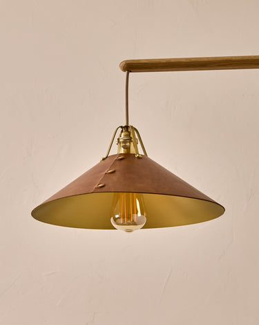 Robert True Ogden RTO Lighting - Large Yaffa Swing Arm Sconce - Cognac Leather Shade - Natural Oak Arm - Oil Rubbed Brass Wall Brackets#leather-shade_cognac-leather