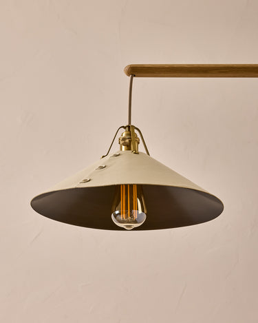 Robert True Ogden RTO Lighting - Large Yaffa Swing Arm Sconce - Eggshell Leather Shade - Natural Oak Arm - Oil Rubbed Brass Wall Brackets#leather-shade_eggshell-leather