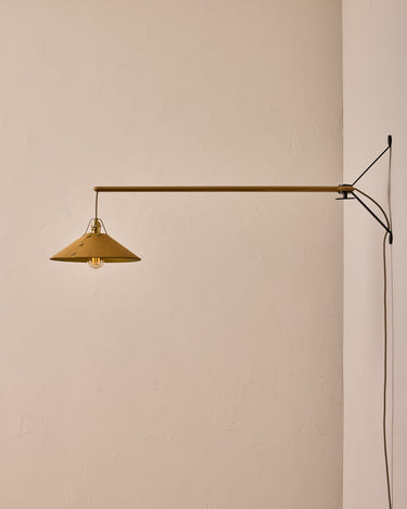 Robert True Ogden RTO Lighting - Large Yaffa Swing Arm Sconce - Natural Leather Shade - Natural Oak Arm - Oil Rubbed Brass Wall Brackets#leather-shade_natural-leather