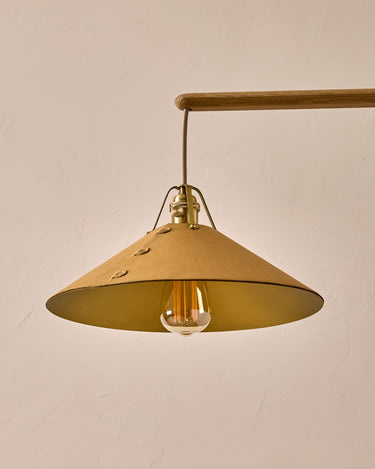 Robert True Ogden RTO Lighting - Large Yaffa Swing Arm Sconce - Natural Leather Shade - Natural Oak Arm - Oil Rubbed Brass Wall Brackets#leather-shade_natural-leather