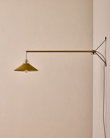 Robert True Ogden RTO Lighting - Large Yaffa Swing Arm Sconce - Spruce Leather Shade - Natural Oak Arm - Oil Rubbed Brass Wall Brackets#leather-shade_spruce-leather
