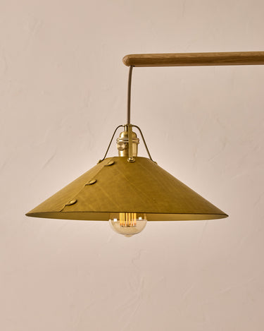 Robert True Ogden RTO Lighting - Large Yaffa Swing Arm Sconce - Spruce Leather Shade - Natural Oak Arm - Oil Rubbed Brass Wall Brackets#leather-shade_spruce-leather