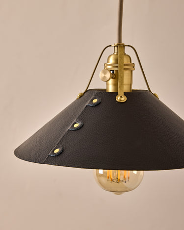 Robert True Ogden RTO Lighting -  Medium Yaffa Swing Arm Sconce - Plug In - Black Leather Shade - Natural Oak Arm - Oil Rubbed Brass Wall Brackets#leather-shade_black-leather