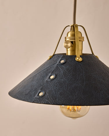 Robert True Ogden RTO Lighting -  Medium Yaffa Swing Arm Sconce -Navy Leather Shade - Natural Oak Arm - Oil Rubbed Brass Wall Brackets#leather-shade_navy-leather