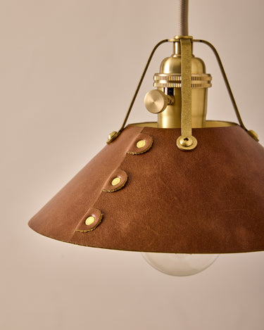 Robert True Ogden RTO Lighting -  Small Yaffa Swing Arm Sconce - Cognac Leather Shade - Natural Oak Arm - Oil Rubbed Brass Wall Brackets#leather-shade_cognac-leather