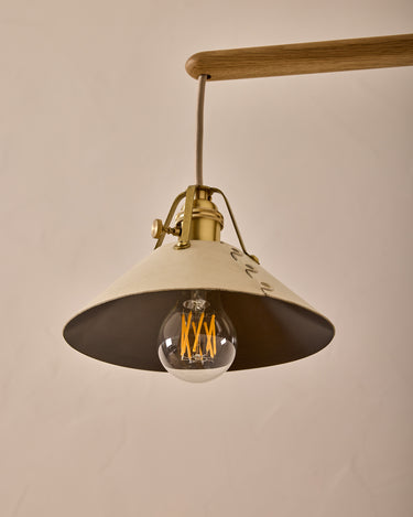 Robert True Ogden RTO Lighting -  Small Yaffa Swing Arm Sconce - Eggshell Leather Shade - Natural Oak Arm - Oil Rubbed Brass Wall Brackets#leather-shade_eggshell-leather