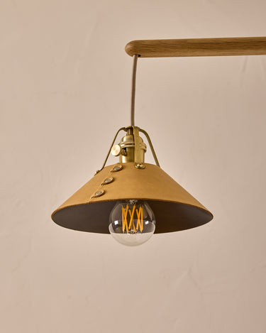 Robert True Ogden RTO Lighting -  Small Yaffa Swing Arm Sconce - Natural Leather Shade - Natural Oak Arm - Oil Rubbed Brass Wall Brackets#leather-shade_natural-leather