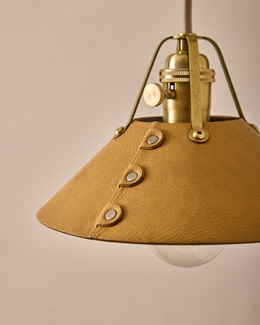 Robert True Ogden RTO Lighting -  Small Yaffa Swing Arm Sconce - Natural Leather Shade - Natural Oak Arm - Oil Rubbed Brass Wall Brackets#leather-shade_natural-leather