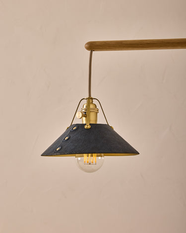 Robert True Ogden RTO Lighting -  Small Yaffa Swing Arm Sconce - Navy Leather Shade - Natural Oak Arm - Oil Rubbed Brass Wall Brackets#leather-shade_navy-leather