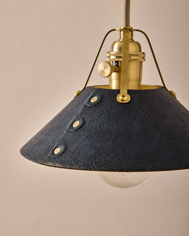 Robert True Ogden RTO Lighting -  Small Yaffa Swing Arm Sconce - Navy Leather Shade - Natural Oak Arm - Oil Rubbed Brass Wall Brackets#leather-shade_navy-leather