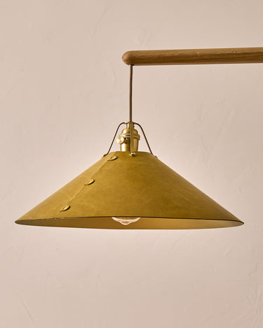 Robert True Ogden RTO Lighting - Extra Large Yaffa Swing Arm Sconce - Spruce Leather Shade - Natural Oak Arm - Oil Rubbed Brass Wall Brackets#leather-shade_spruce-leather