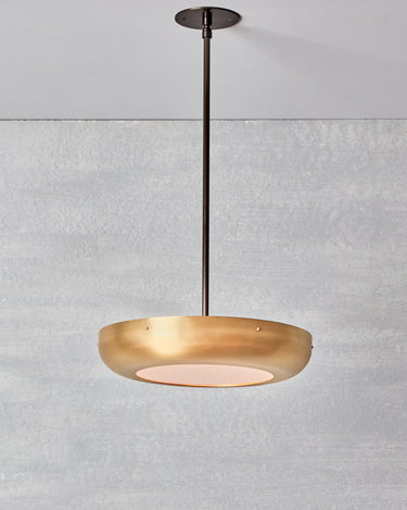 Robert True Ogden RTO Lighting - 16" Lucille Pendant - Milk Glass Diffuser - Brushed Satin Bronze Shade with Oil Rubbed Brass Pole#shade-finish_brushed-satin-bronze