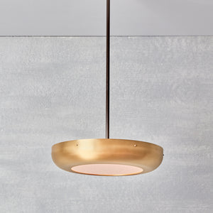Robert True Ogden RTO Lighting - 16" Lucille Pendant - Milk Glass Diffuser - Brushed Satin Bronze Shade with Oil Rubbed Brass Pole and Canopy
