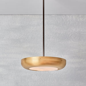 Robert True Ogden RTO Lighting - Large Lucille Pendant - Selenite Diffuser - Brushed Satin Bronze Shade with Oil Rubbed Brass Pole
