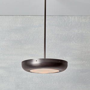 Robert True Ogden RTO Lighting - Large Lucille Pendant - Selenite Diffuser - Oil Rubbed Bronze Shade with Oil Rubbed Brass Pole