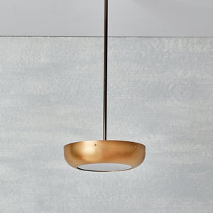 Robert True Ogden RTO Lighting - 12" Lucille Pendant - Milk Glass Diffuser - Brushed Satin Bronze Shade with Oil Rubbed Brass Pole and Canopy
