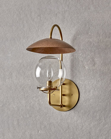 Robert True Ogden RTO Lighting - Mia Wall Sconce - Hammered Brushed Satin Bronze Shade - Brushed Satin Brass Backplate and Armature - Clear Glass Globe#finish_brushed-satin-brass-with-hammered-satin-bronze
