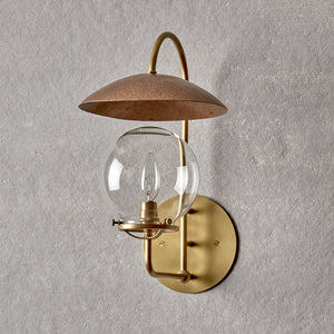 Robert True Ogden RTO Lighting - Mia Wall Sconce - Hammered Brushed Satin Bronze Shade - Brushed Satin Brass Backplate and Armature - Clear Glass Globe#finish_brushed-satin-brass-with-hammered-satin-brass