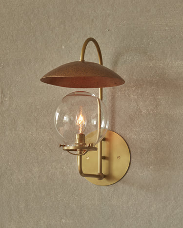 Robert True Ogden RTO Lighting - Mia Wall Sconce - Hammered Brushed Satin Bronze Shade - Brushed Satin Brass Backplate and Armature - Clear Glass Globe#finish_brushed-satin-brass-with-hammered-satin-bronze