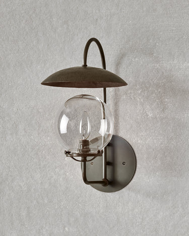 Robert True Ogden RTO Lighting - Mia Wall Sconce - Hammered Oil Rubbed Bronze Shade - Oil Rubbed Brass Backplate and Armature - Clear Glass Globe#finish_oil-rubbed-brass-with-hammered-oil-rubbed-bronze
