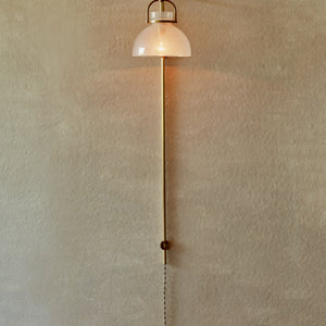 Robert True Ogden RTO Lighting - Ruth Plug In Wall Sconce - Opal Glass Shade - Brushed Satin Brass Armature and Shade Holder with Tumbled Brass Wall Keep#glass_opal-glass