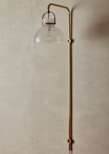 Robert True Ogden RTO Lighting - Ruth Wall Sconce - Opal Glass Shade - Brushed Satin Brass Armature and Shade Holder with Tumbled Brass Wall Keep#glass_opal-glass