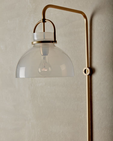 Robert True Ogden RTO Lighting - Ruth Wall Sconce - Opal Glass Shade - Brushed Satin Brass Armature and Shade Holder with Tumbled Brass Wall Keep#glass_opal-glass