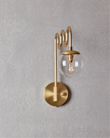 Robert True Ogden RTO Lighting Cecil Wall Sconce - Brushed Satin Brass - Clear Glass Globe#finish_brushed-satin-brass #glass_clear-glass