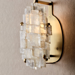 Robert True Ogden RTO Lighting - Monroe Icelandic Spar Wall Sconce - Hardwired - Brushed Satin Brass Backplate and Armature