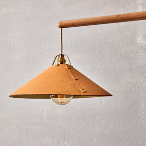 Robert True Ogden RTO Lighting - Large Yaffa Swing Arm Sconce - Natural Leather Shade - Natural Oak Arm#leather_natural