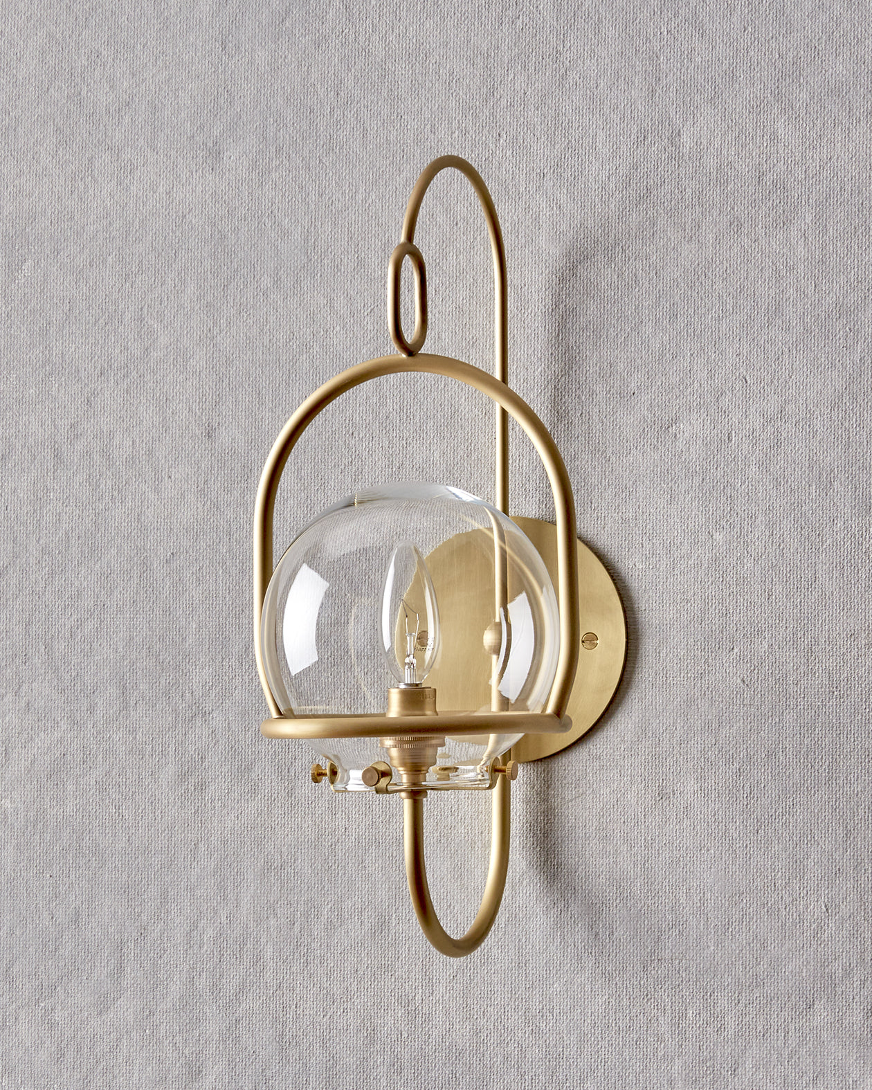 Robert True Ogden RTO Lighting - Small Emil Lantern Sconce - Brushed Satin Brass - 6" Clear Glass Globe#finish_brushed-satin-brass