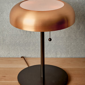 Robert True Ogden RTO Lighting - Small Lucille Table Lamp - Milk Glass Diffuser - Brushed Satin Bronze Shade and Oil Rubbed Brass Base - with Pull Chain