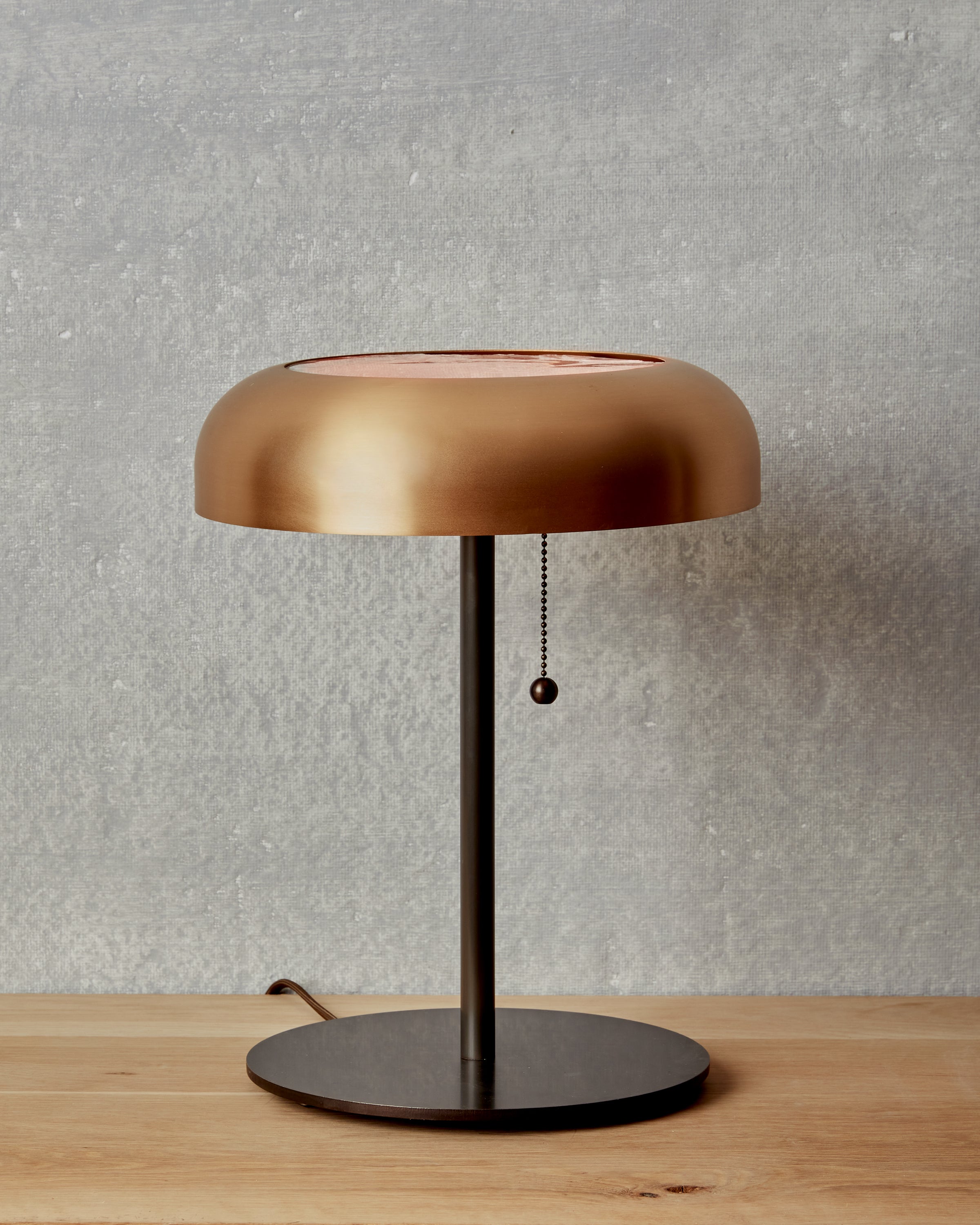 Robert True Ogden RTO Lighting - Small Lucille Table Lamp - Selenite Diffuser - Brushed Satin Bronze Shade - Oil Rubbed Brass Base with Pull Chain#finish-bronze-shade_brushed-satin-bronze
